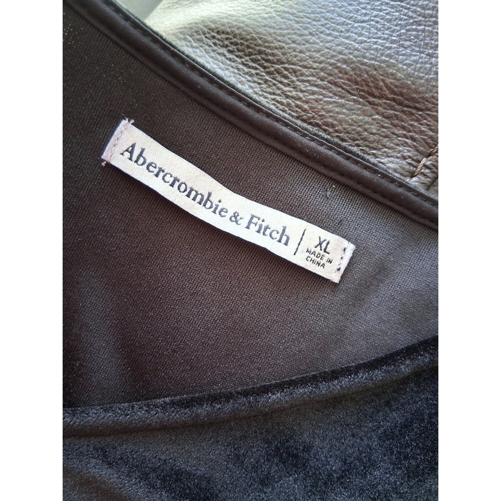 Abercrombie And Fitch Velour Black‎ Dess XL Body Con Mini Cut Out Waist V Neck - Picture 7 of 8